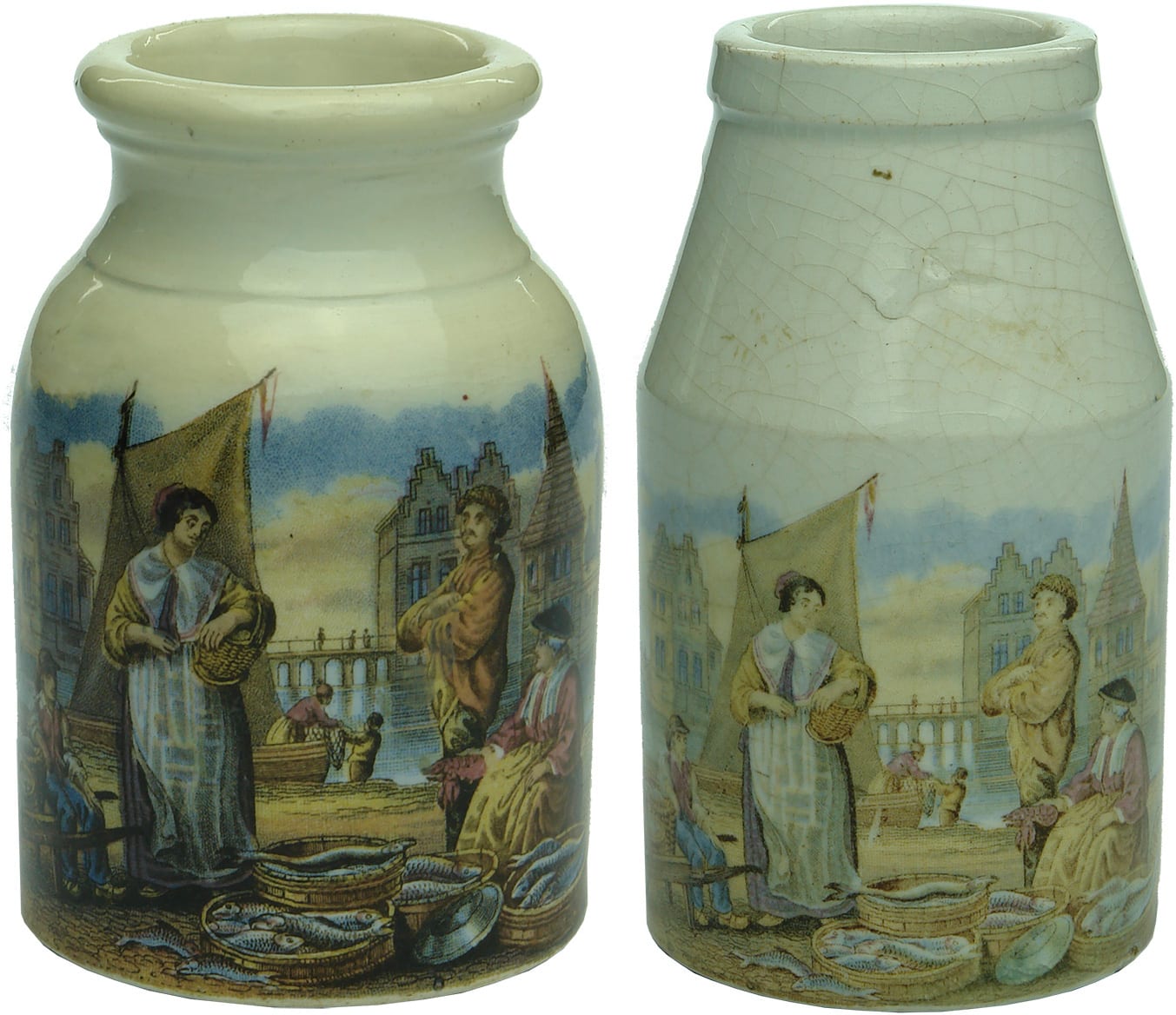 Continental Fish Market Antique Prattware Jars