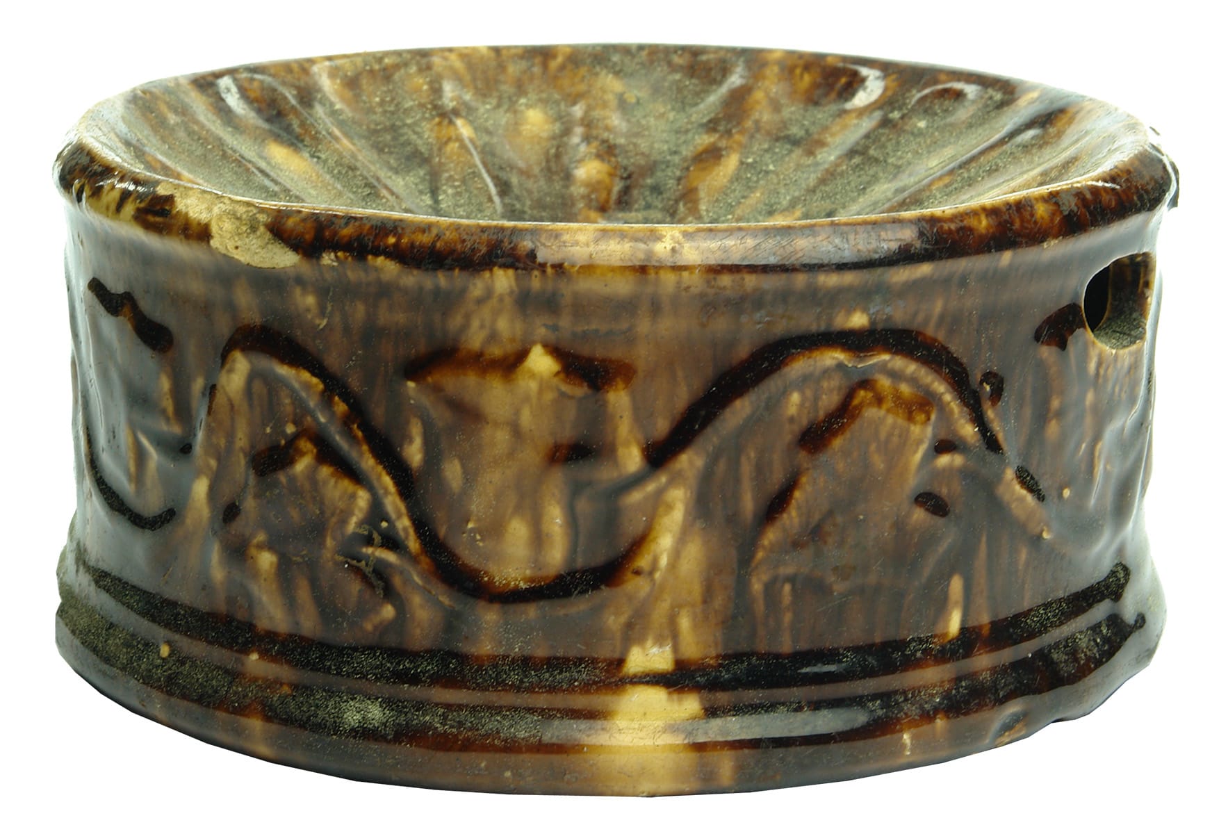 Rockingham Glazed Vine Pattern Stoneware Spittoon