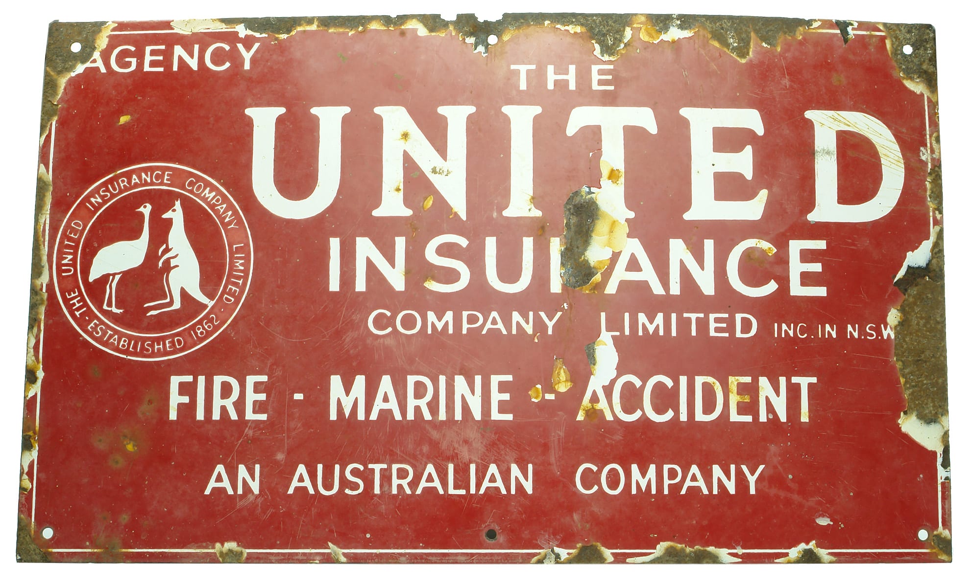 United Insurance Enamel Sign