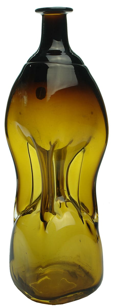 Pinch Waisted Polished Pontil Amber Decanter Bottle