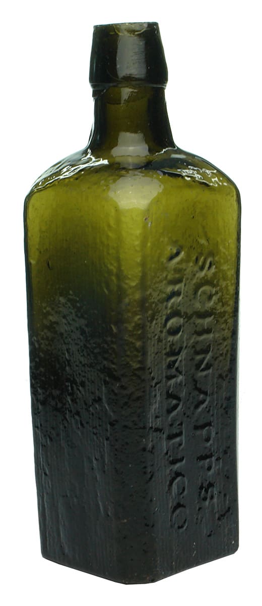 Schnapps Aromatico Antique Black Glass Bottle