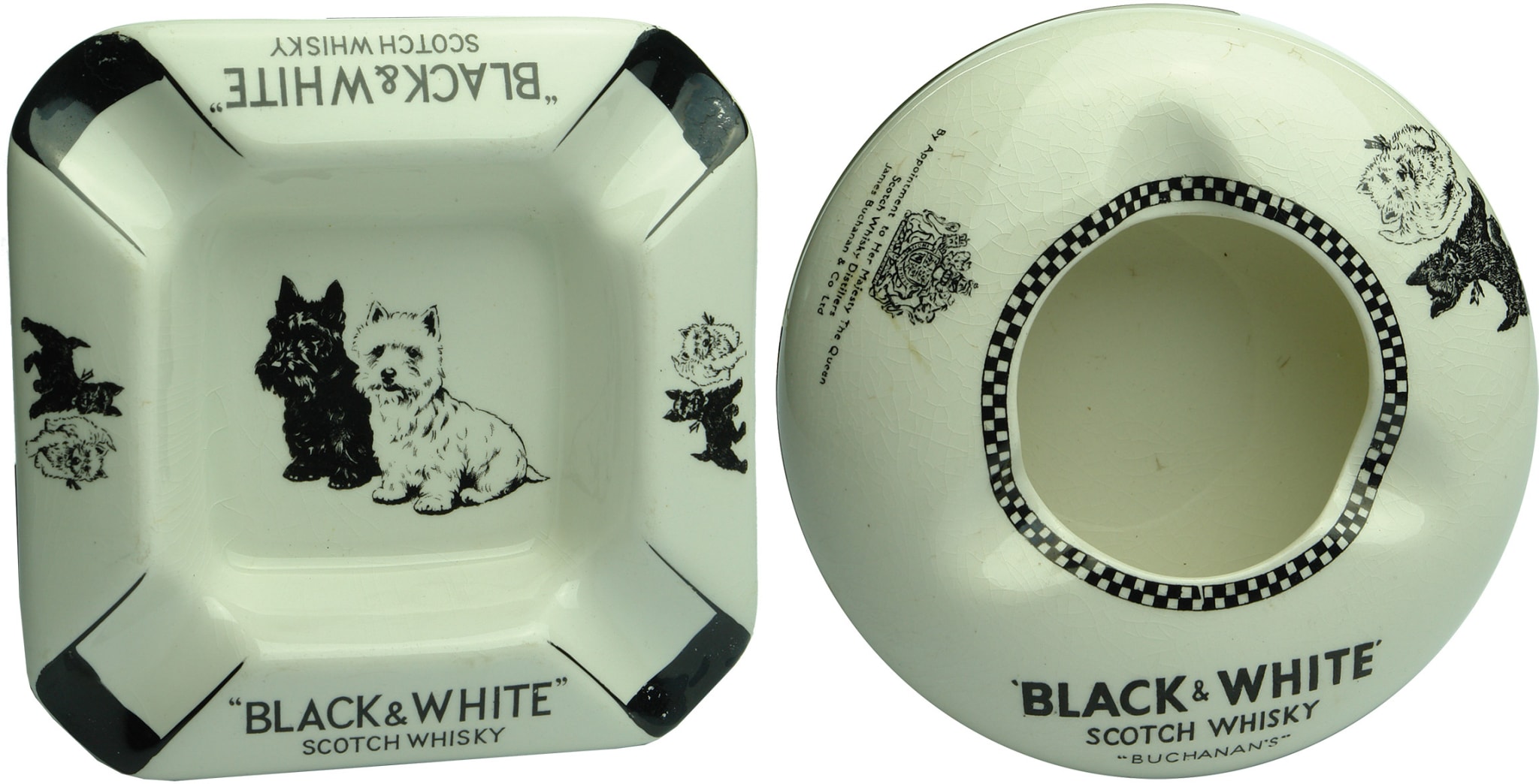 Antique Black & White Scotch Whisky Ashtrays