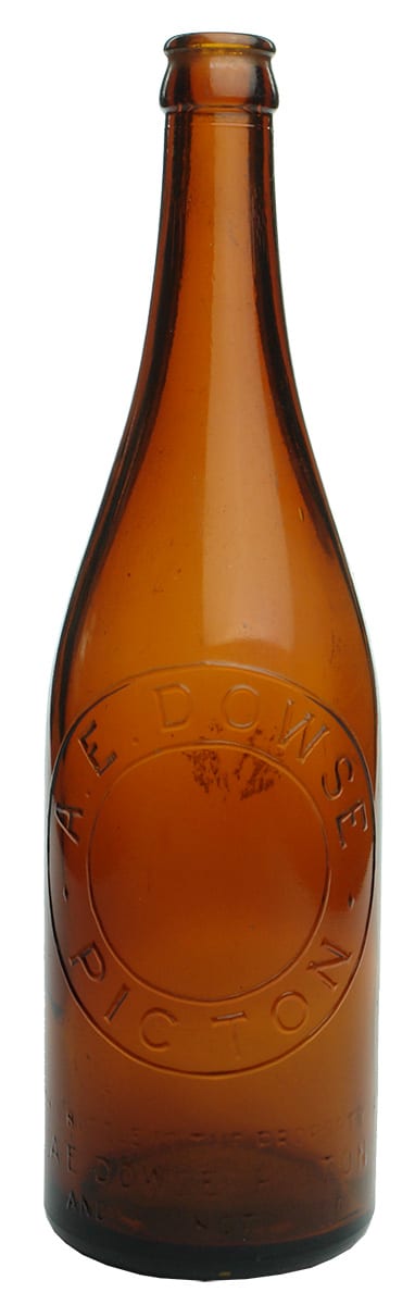 Dowse Picton Amber Glass Crown Seal Bottle