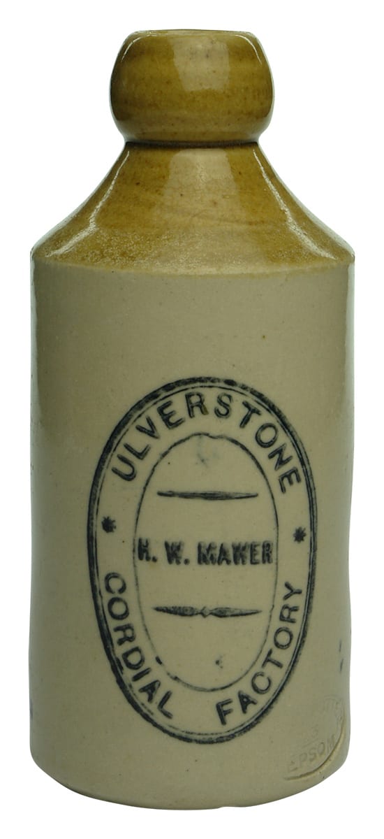 Ulverstone Cordial Factory Mawer Stoneware Ginger Beer Bottle