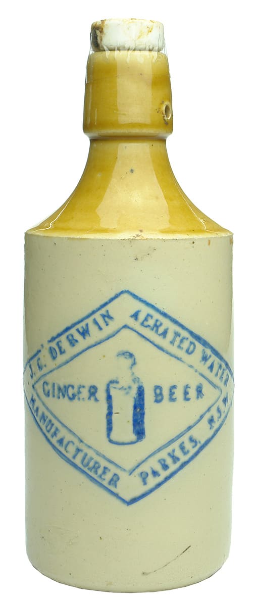 Derwin Blue Print Stoneware Parkes Ginger Beer Bottle