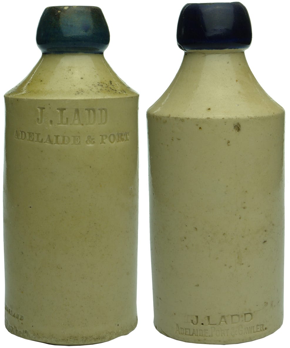 Ladd Adelaide Port Impressed Blue Lip Ginger Beer Bottles