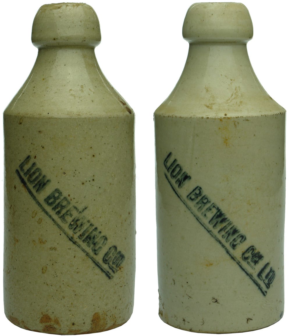 Lion Brewing Stoneware Ginger Beer Bottles