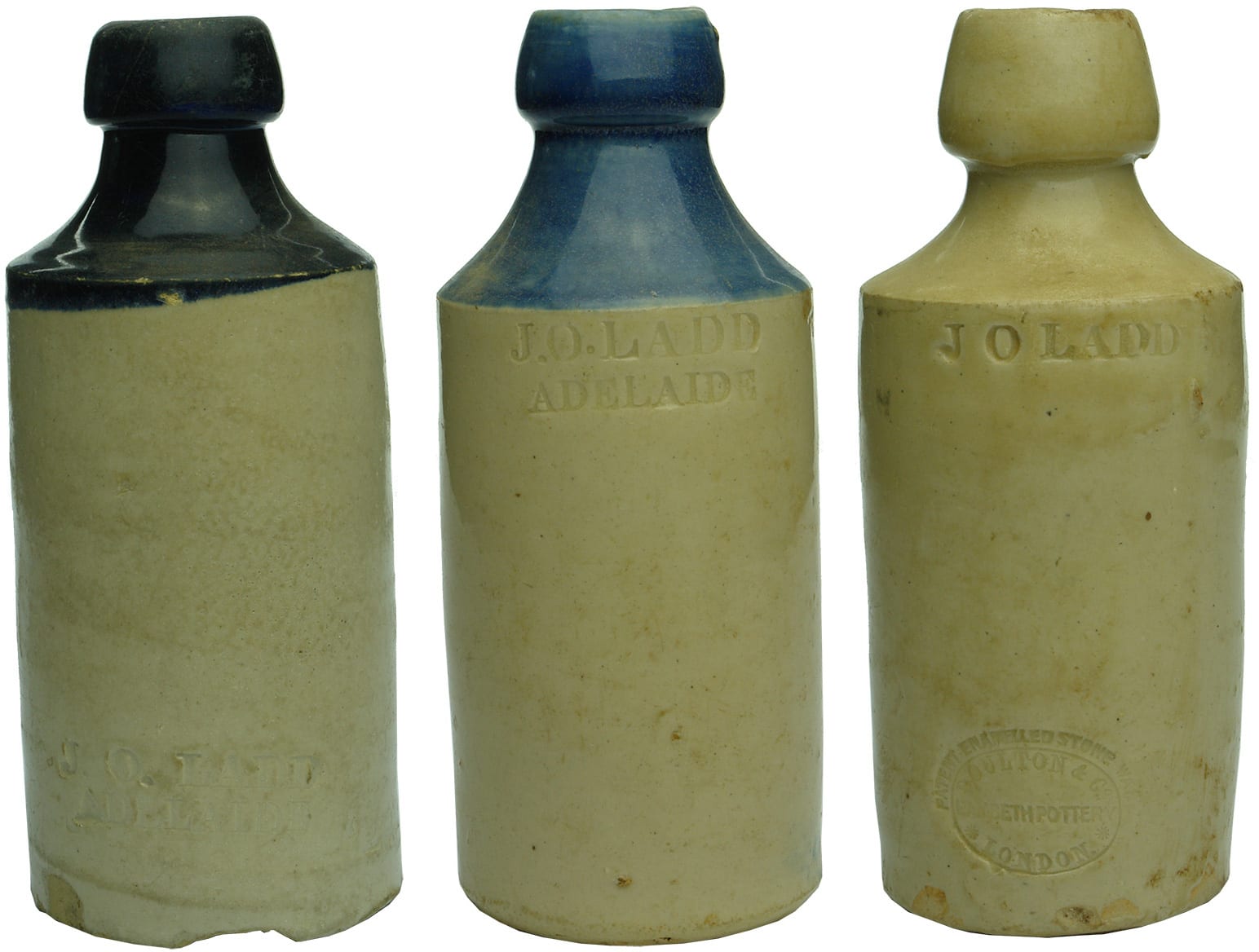 Ladd Adelaide Impressed Stoneware Ginger Beer Bottles