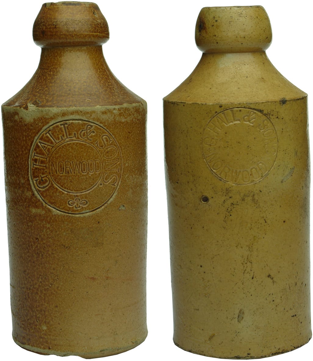 Hall Norwood Impressed Stoneware Ginger Beer Bottles