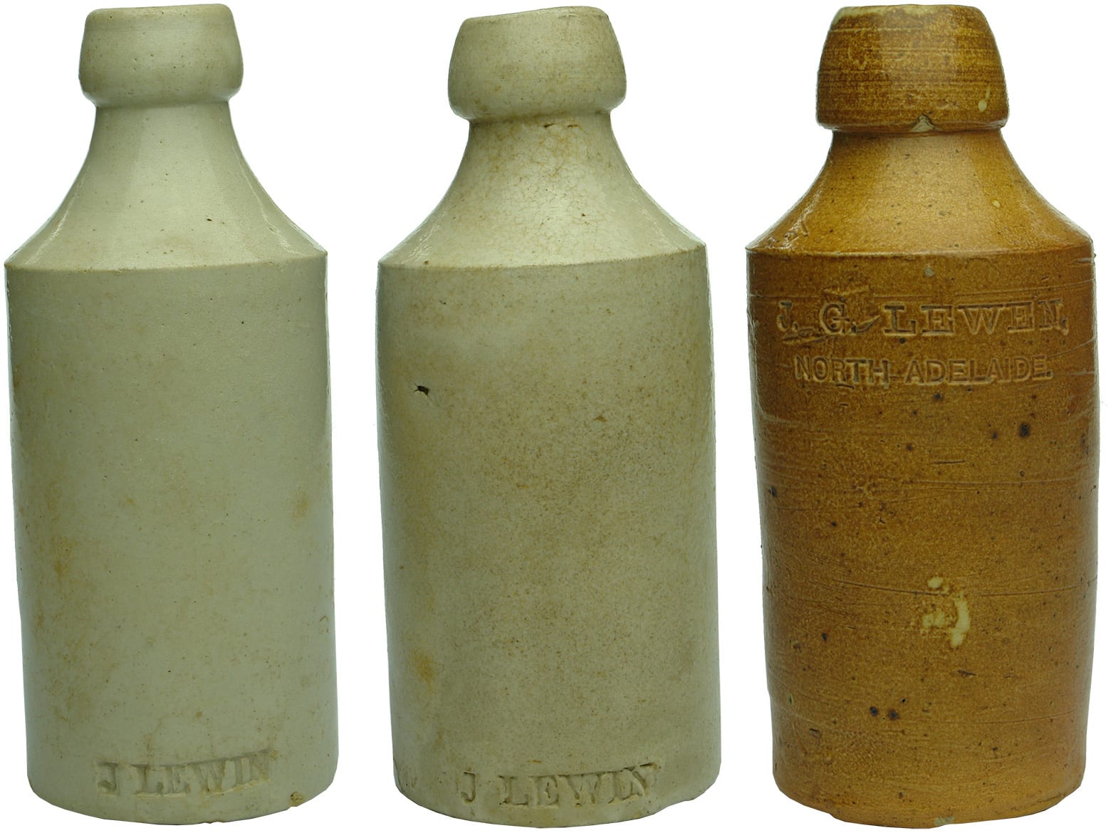 Lewin Lewen North Adelaide Impressed Stoneware Ginger Beer Bottles