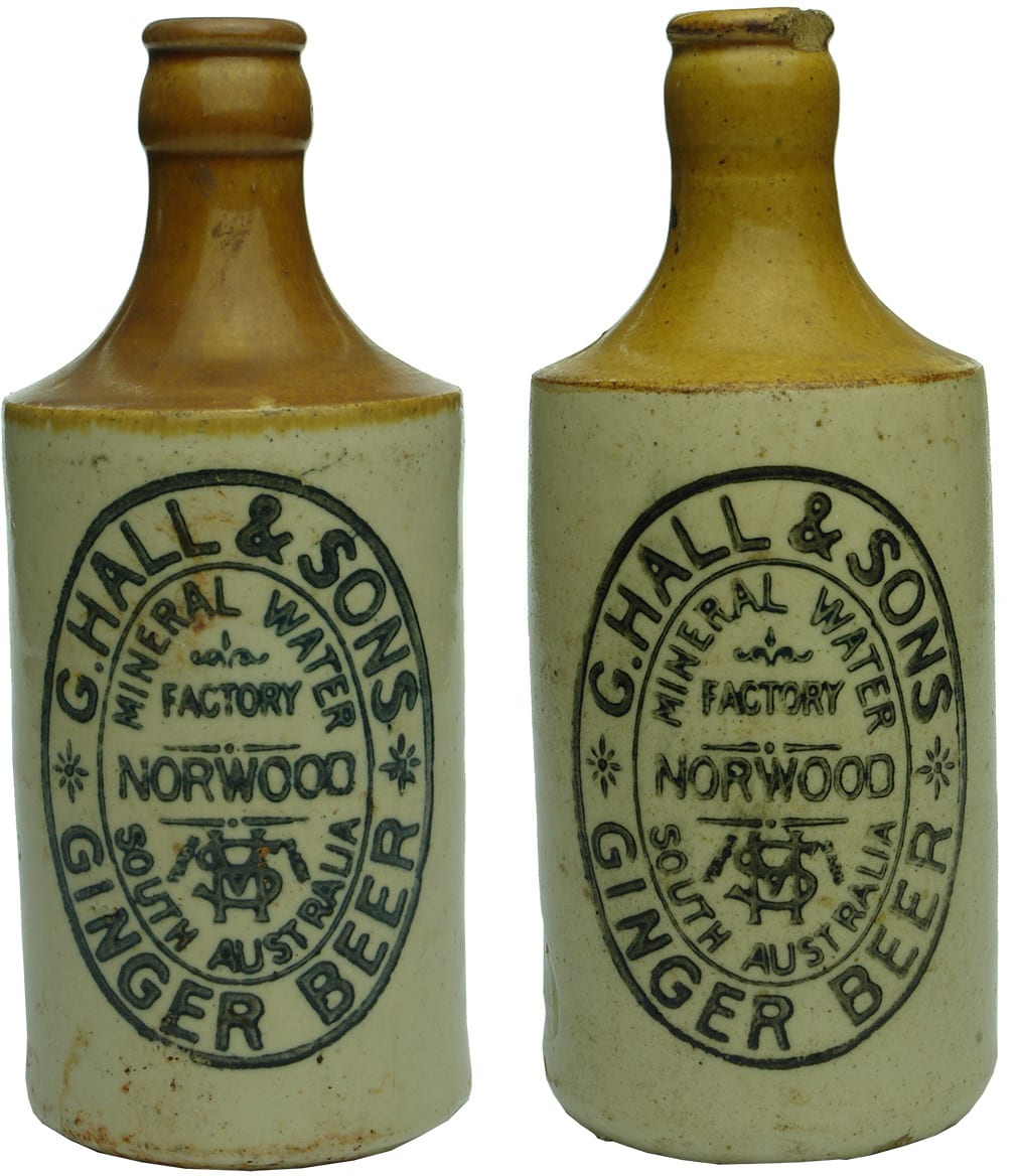 Hall Norwood Stoneware Ginger Beer Crown Seal Bottles