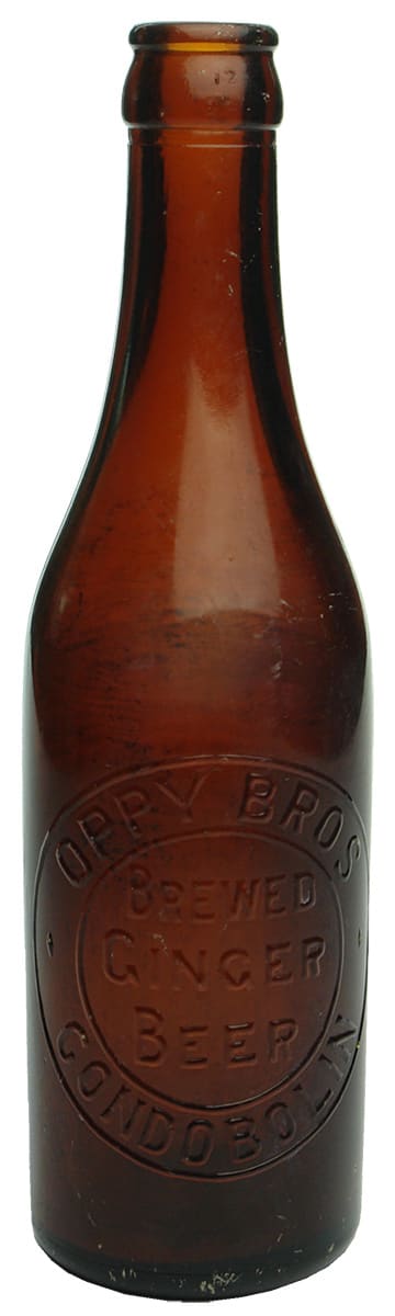 Oppy Bros Condobolin Amber Glass Ginger Beer Bottle