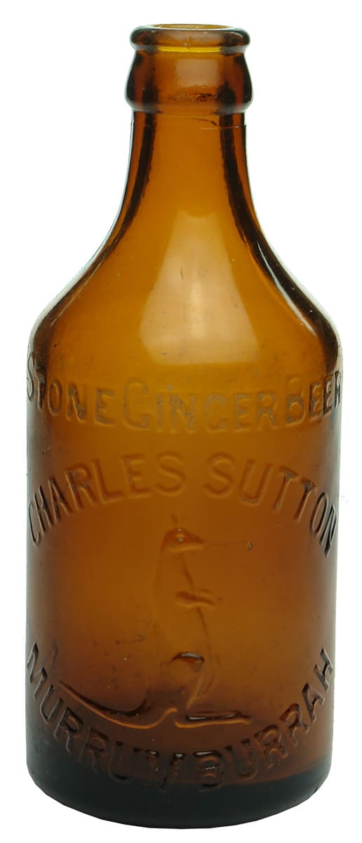 Charles Sutton Murrumburrah Amber Glass Crown Seal Bottle