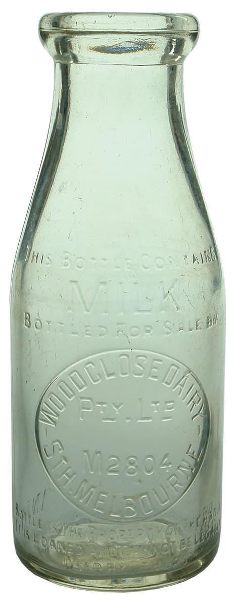 Woodclose Dairy South Melbourne Vintage Milk Bottle