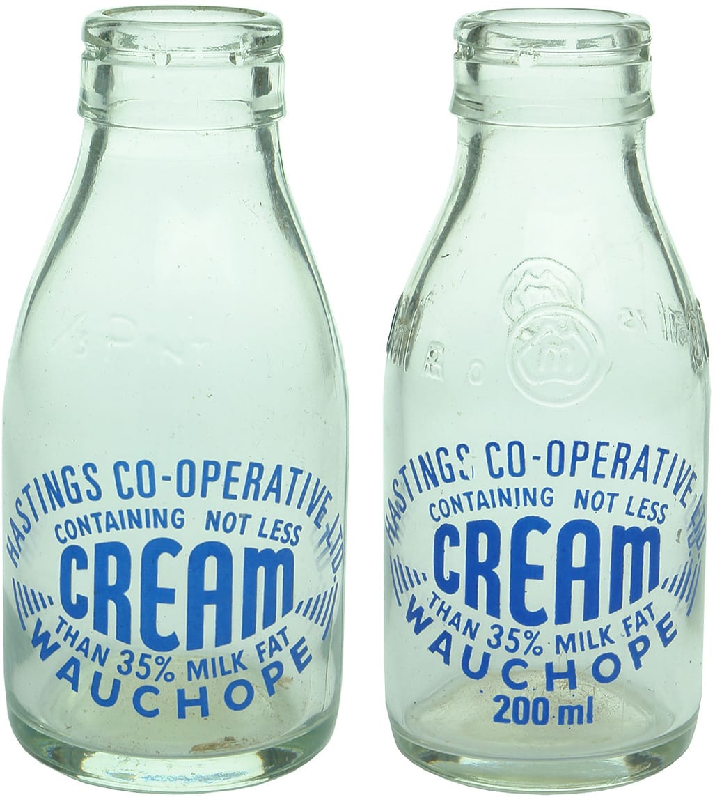 Hastings Co-operative Wauchope Ceramic Label Cream Bottles