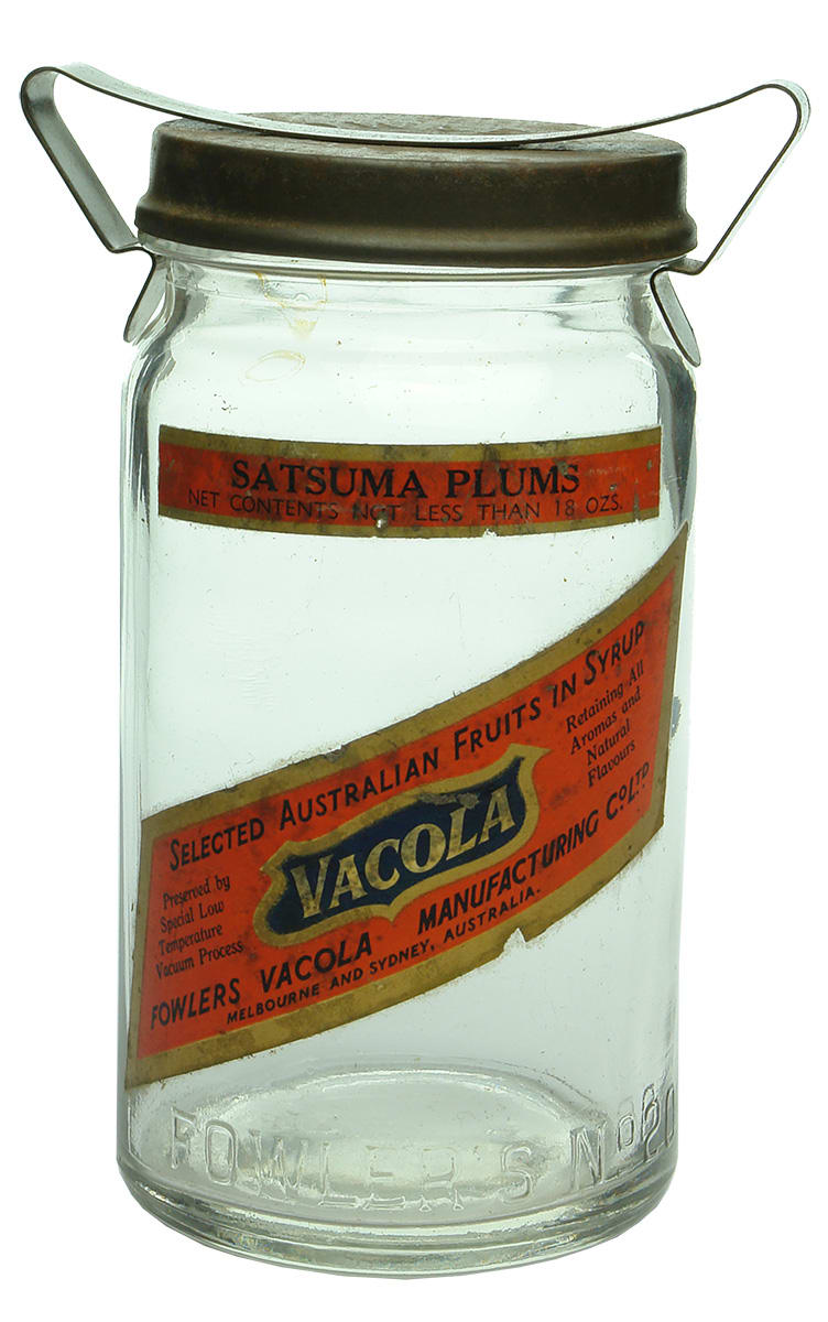 Fowlers Vacola 20 Satsuma Plums Labelled Jar