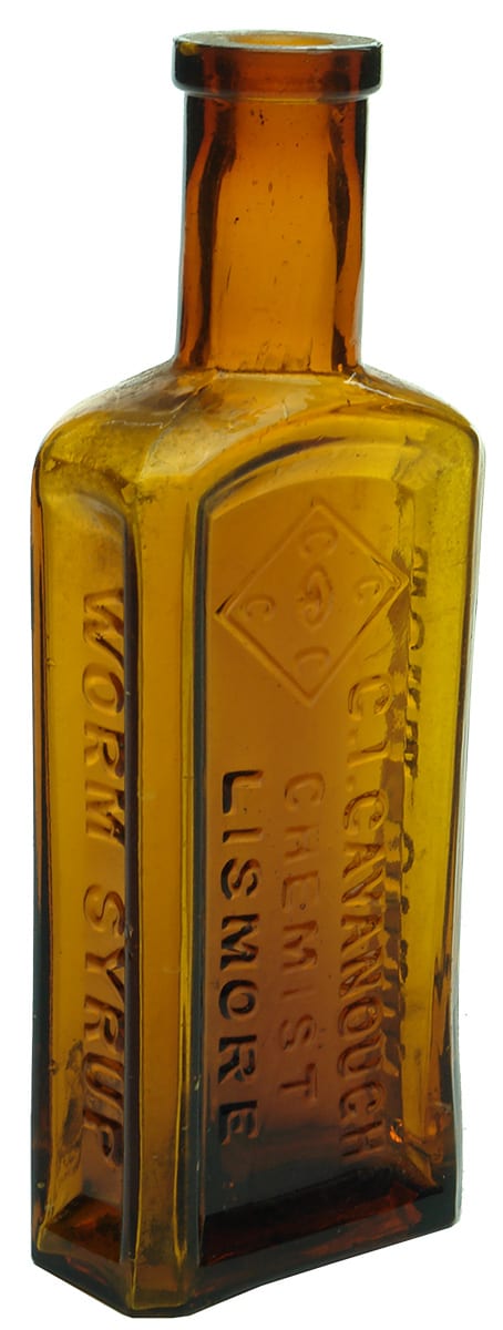 Cavanough Lismore Worm Syrup Amber Glass Chemist Bottle