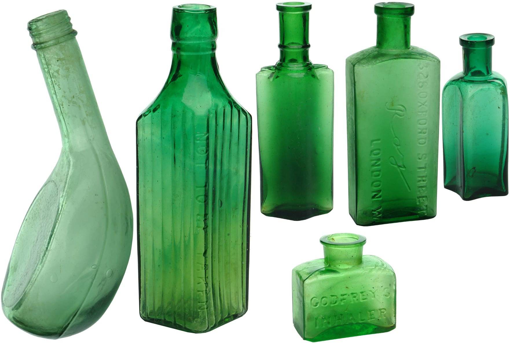 Collection Green Glass Antique Bottles