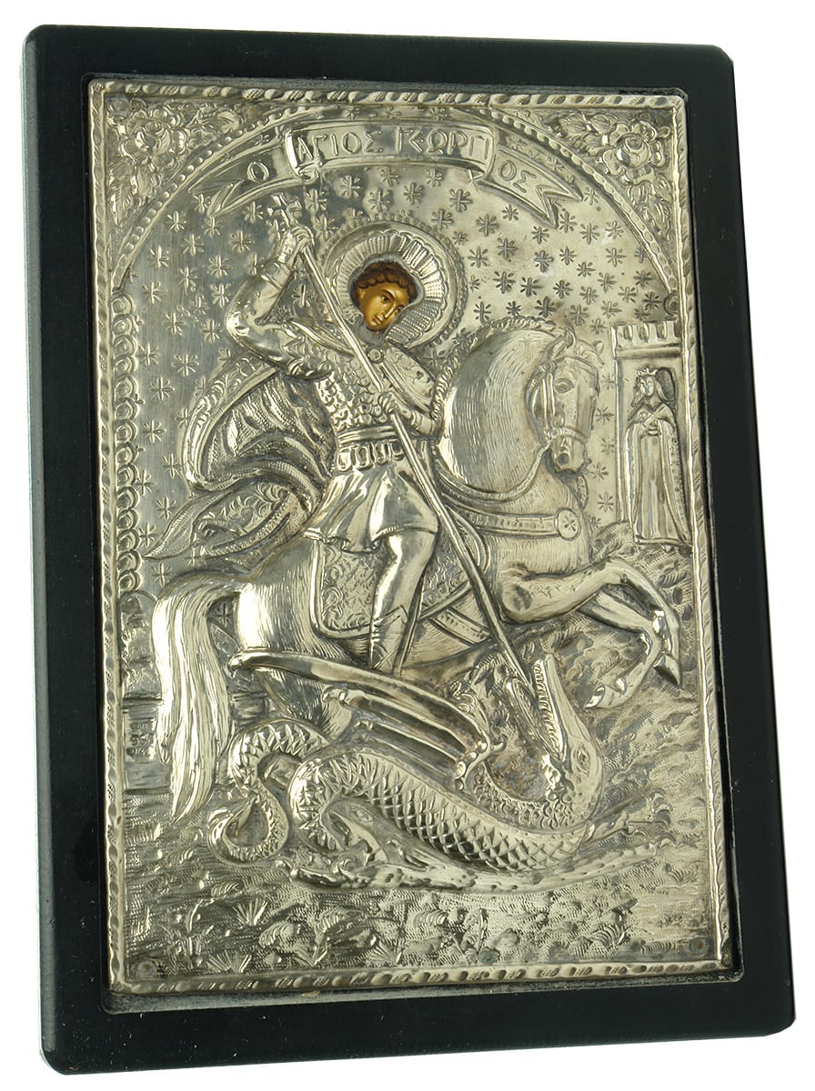 Silver Plaque St George Dragon