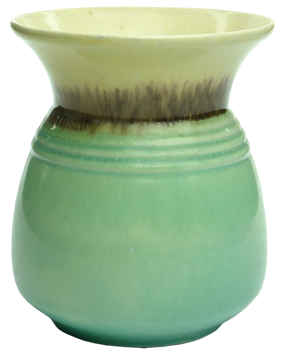 Yellow Brown Green Glazed Vintage Pottery Vase
