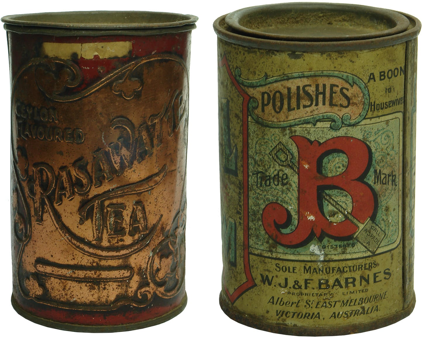 Peterson Melbourne Barnes Linoil Cream Antique tins
