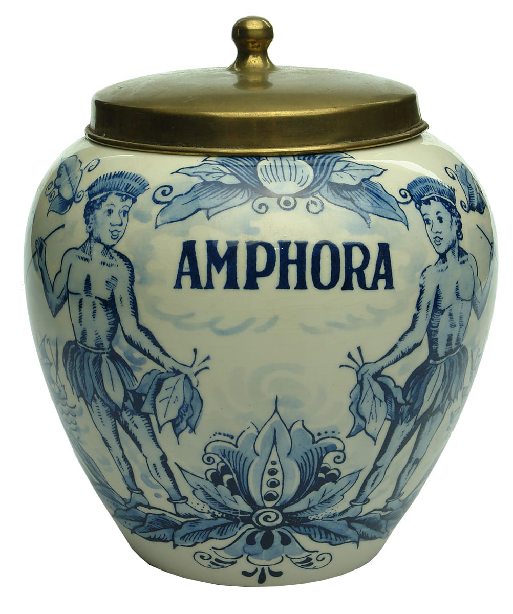 Amphora Delft Holland Tobacco Metal Lid Jar