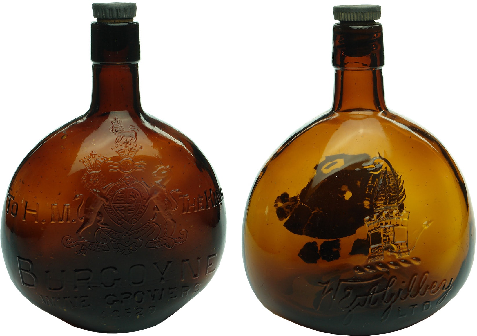 Burgoyne Gilbey Amber Glass Antique Bottles