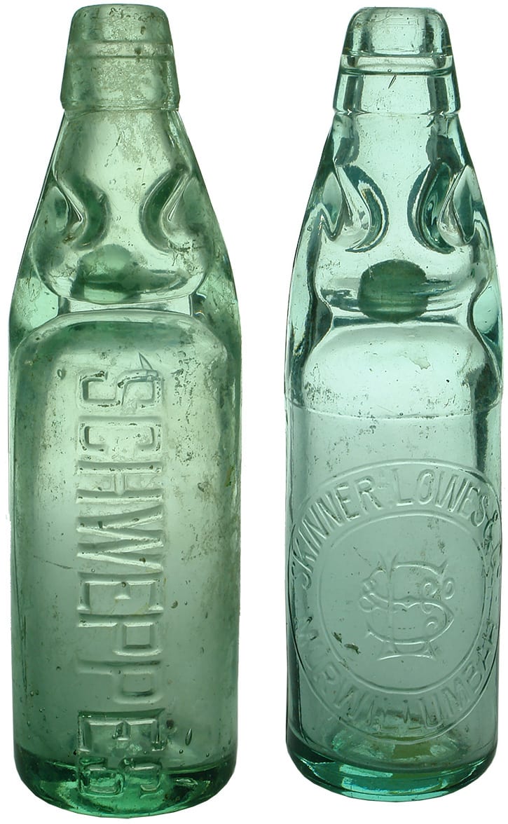 Schweppes Skiner Lowes Antique Codd Bottles