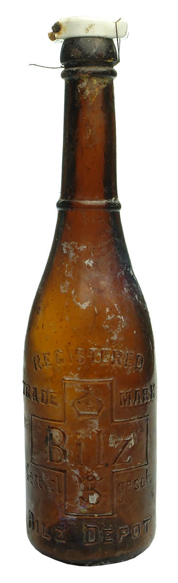 Bilz Depot Antique Amber Glass Bottle