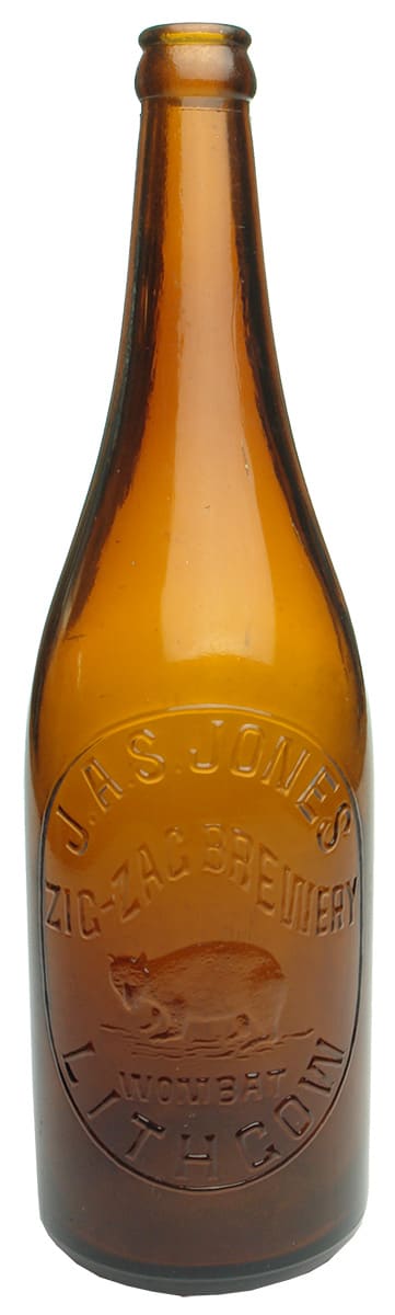 Jones Lithgow Wombat Amber Glass Crown Seal Bottle