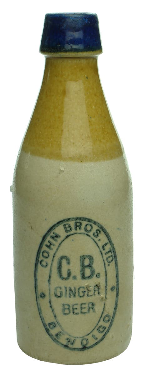 Cohn Bros Bendigo Blue Lip Tri-colour ginger beer bottle