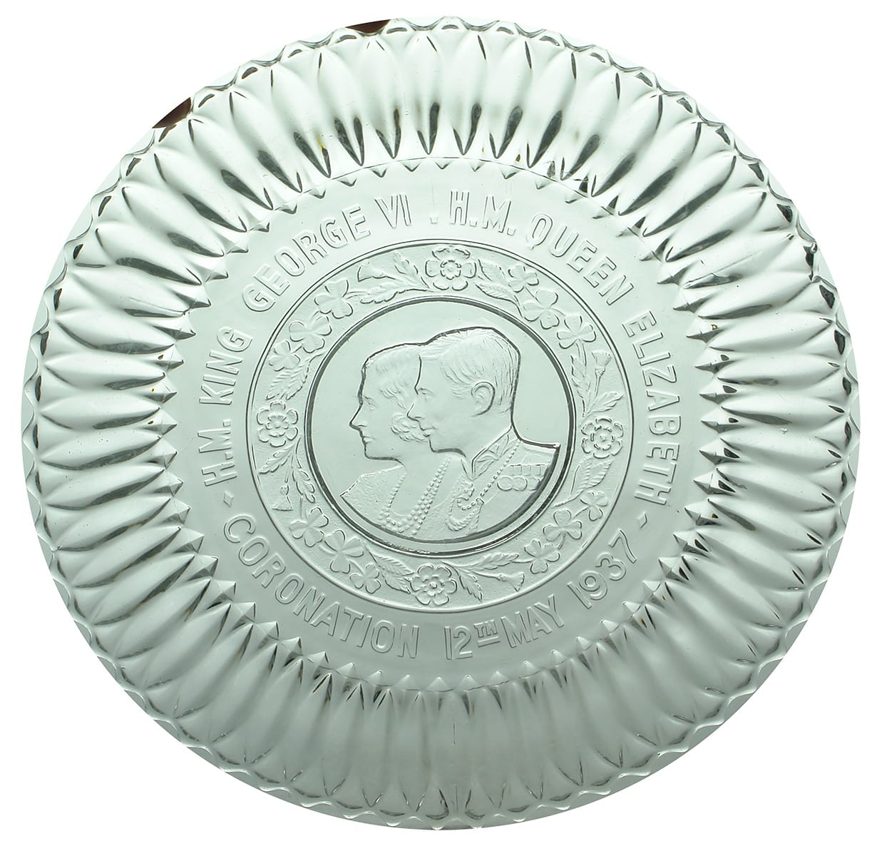 King George Queen Elizabeth Coronation Pressed Glass Plate