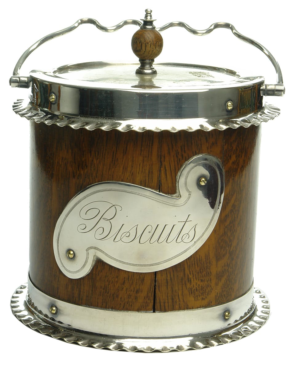 Edwardian Oak Walker Hall Biscuit Barrel