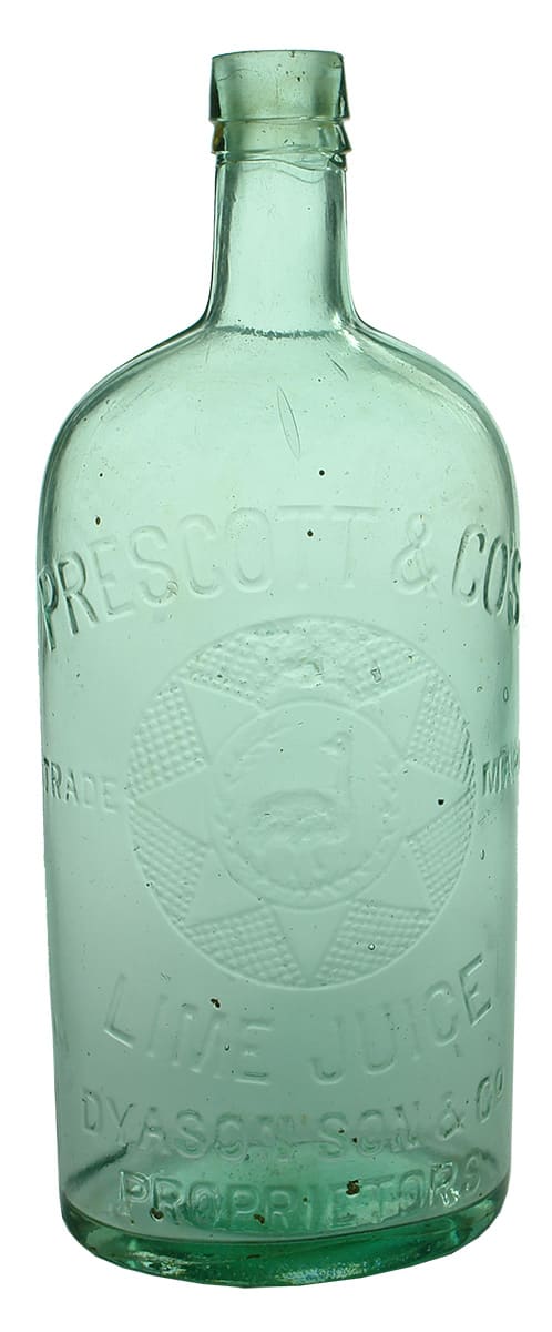 Prescott Lime Juice Emu Dyason Antique Bottle