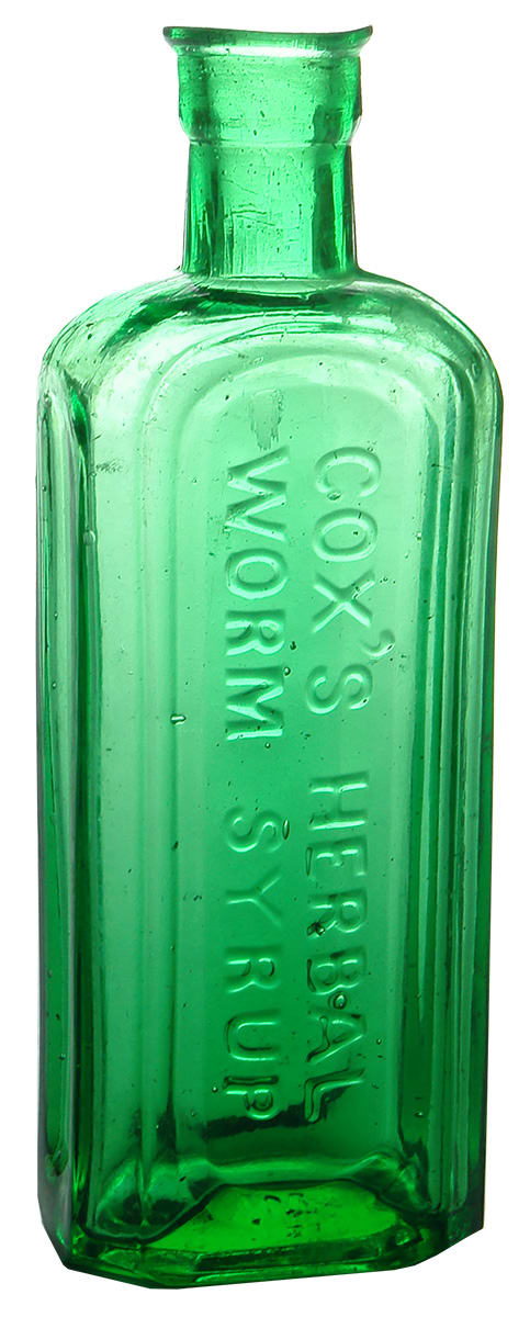 Cox's Herbal Worm Syrup Green Glass Bottle