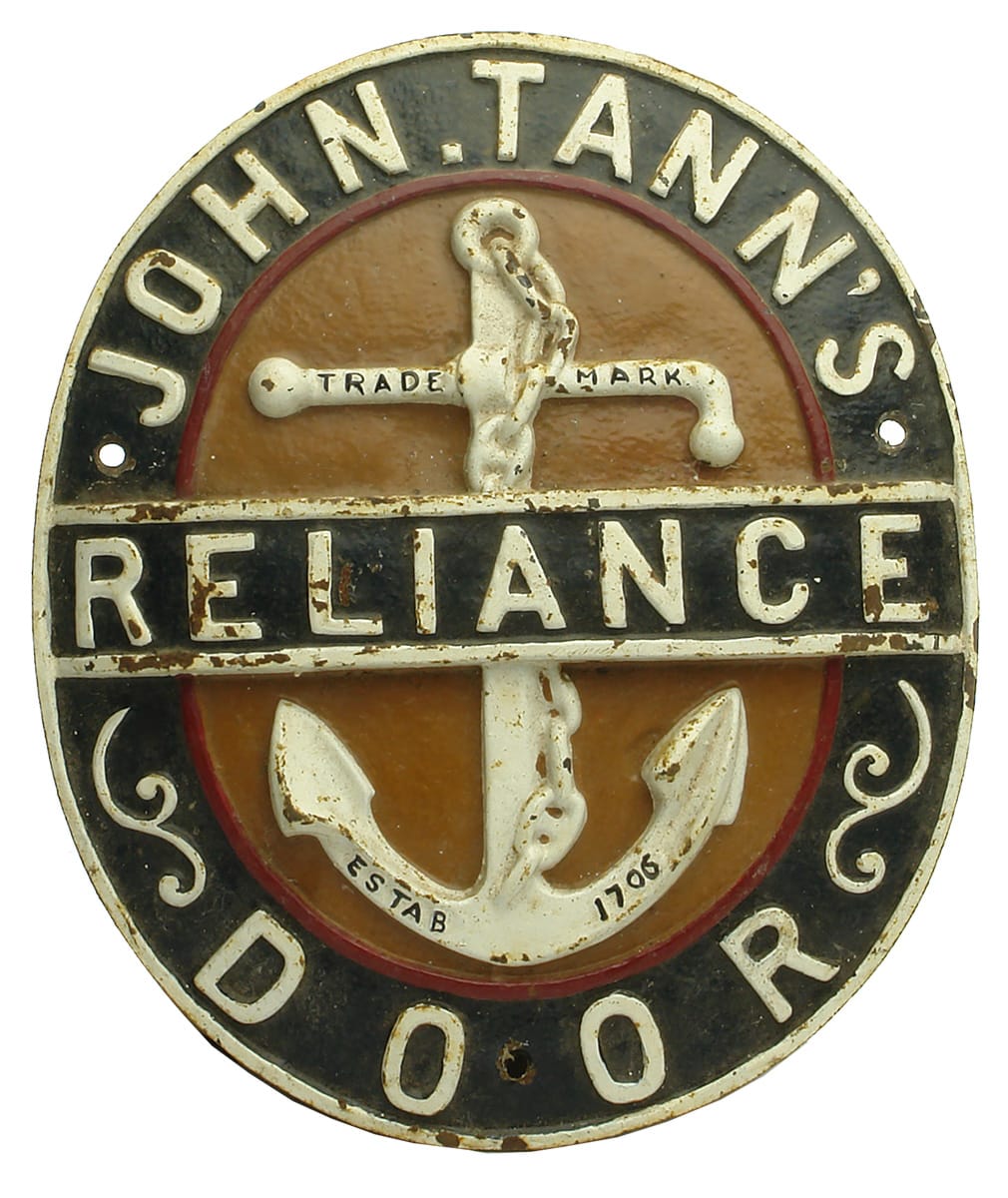 John Tann Reliance Door Anchor Metal Plaque