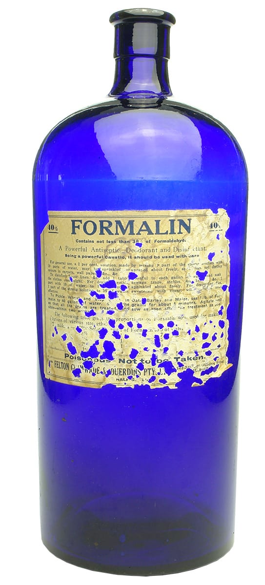 Felton Grimwade Duerdins Melbourne labelled blue bottle