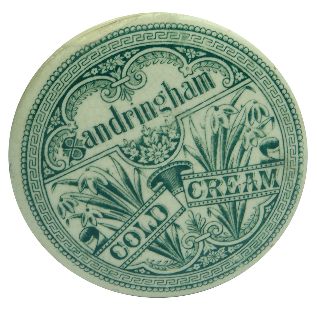 Sandringham Cold Cream Green Print Pot Lid