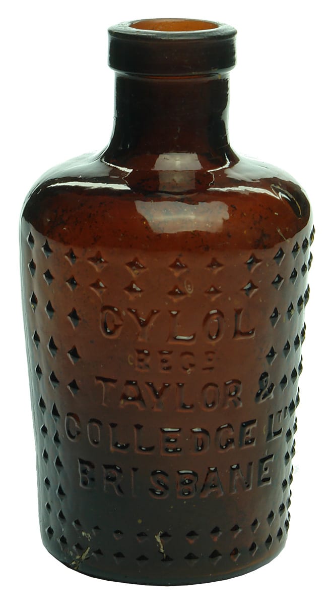 Cylol Taylor Colledge Brisbane Dark Amber Glass Poison Bottle