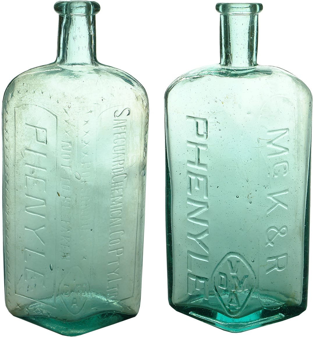 Antique Poison Phenyle Bottles