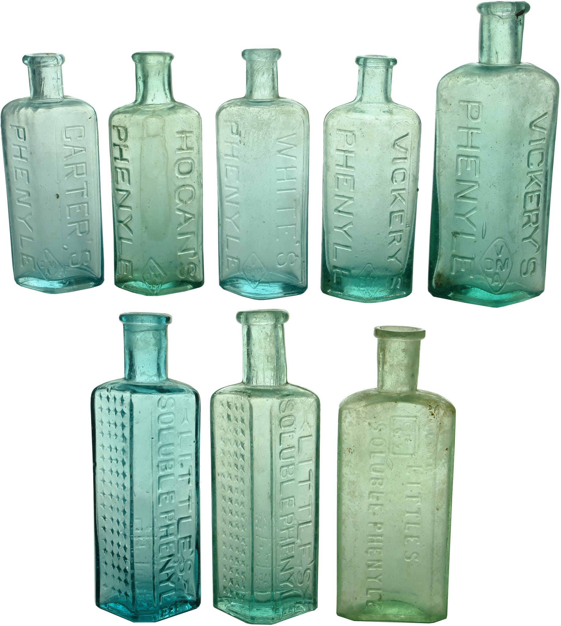 Antique Poison Phenyle Bottles