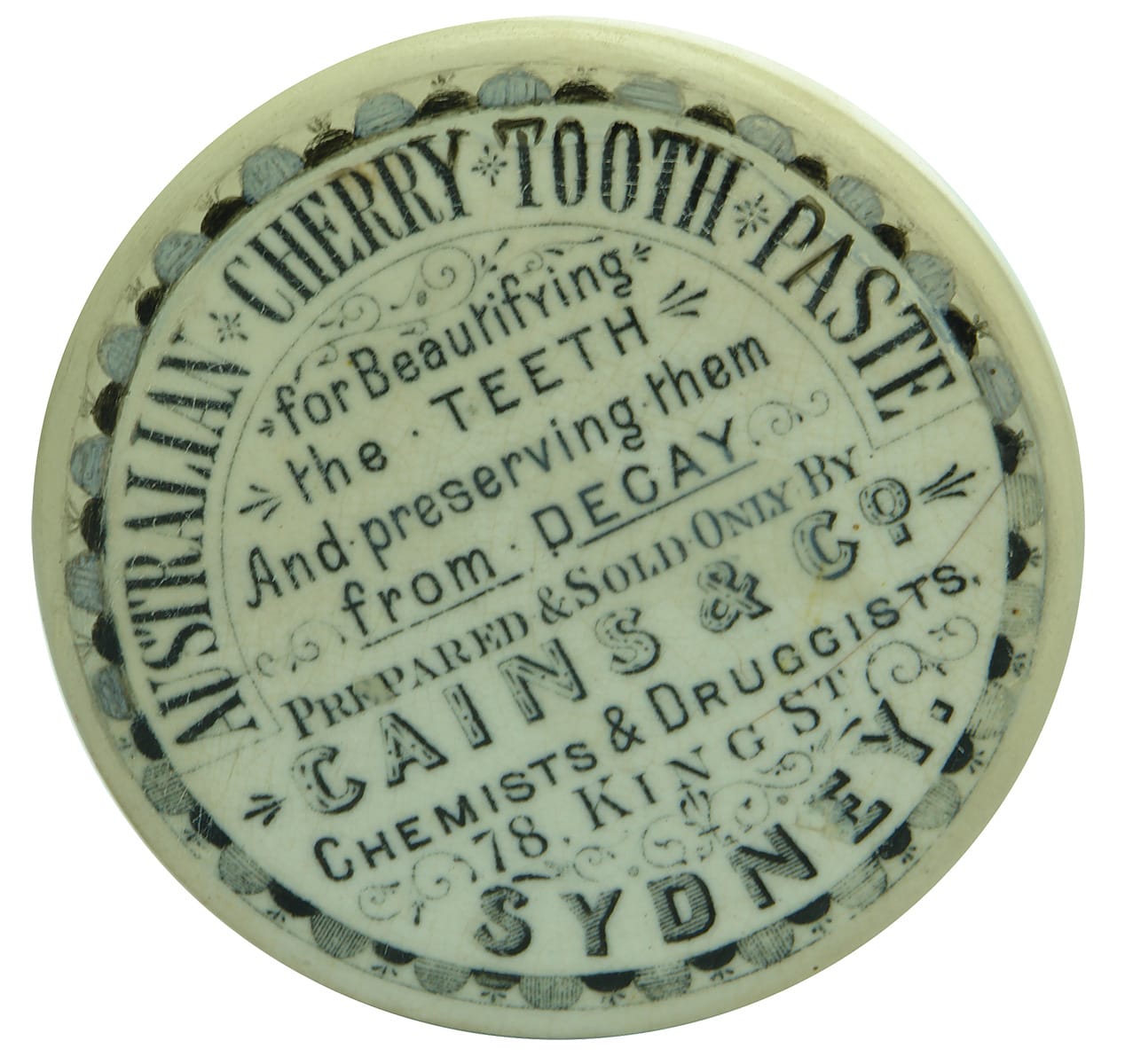 Cains Sydney Tooth Paste Pot Lid