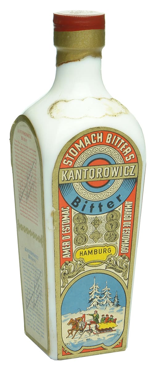 Hartwig Kantorowicz Milk Glass Labelled Antique Bitters Bottle