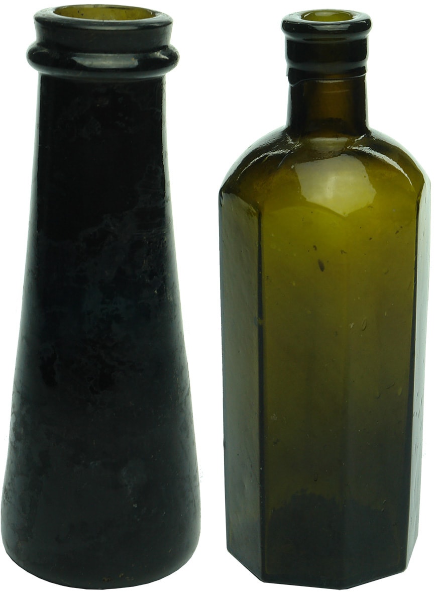 Antique Black Glass Bottles