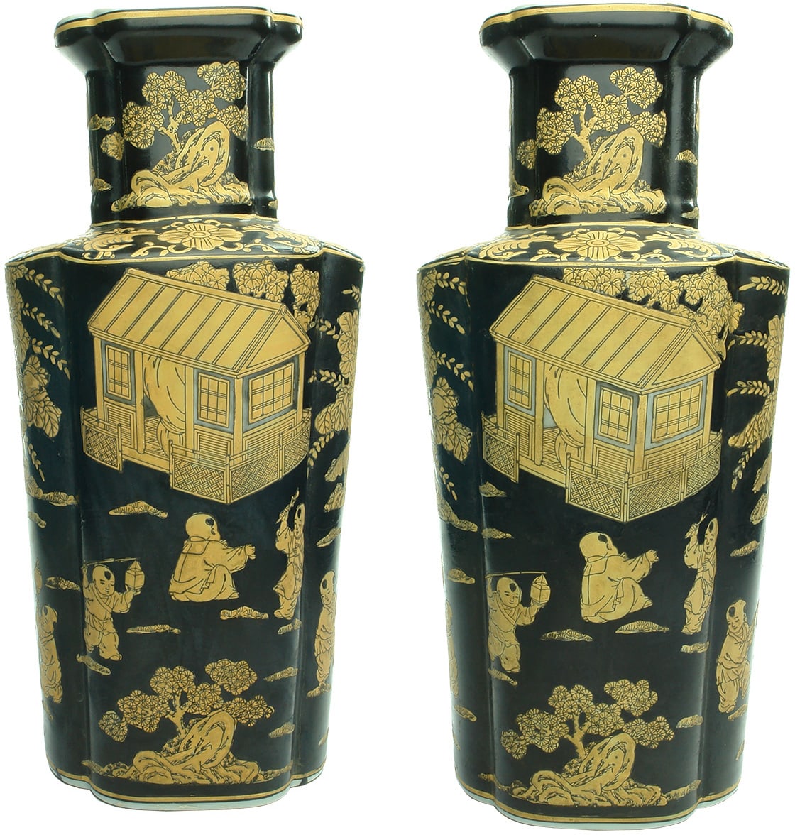 Black and Gold Chinese Vases