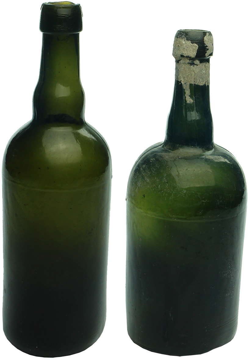 Thick and Thin Antique Black Glass Bottles