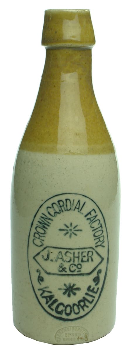 Asher Kalgoorlie Crown Cordial Factory Ginger Beer Bottle