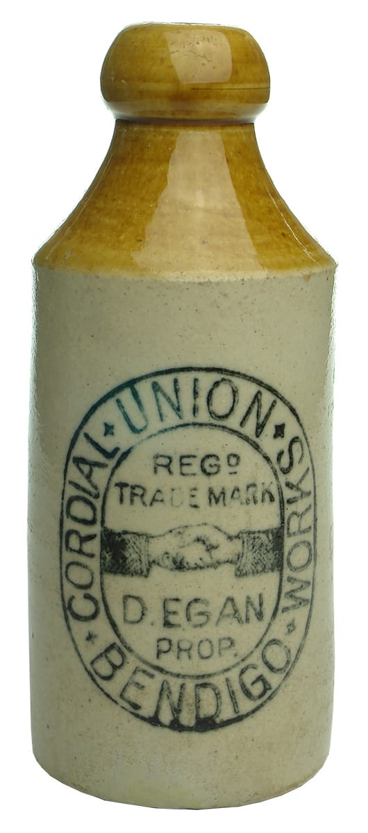 Union Cordial Works Bendigo Stoneware Ginger Beer Bottle