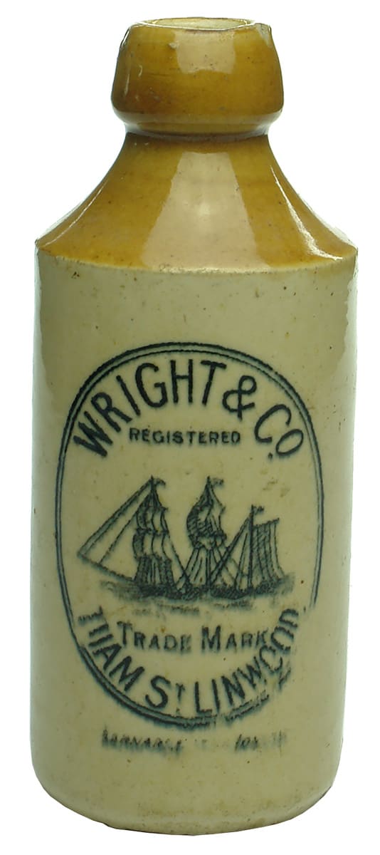 Wright Linwood Ship Stoneware Ginger Beer Bottle