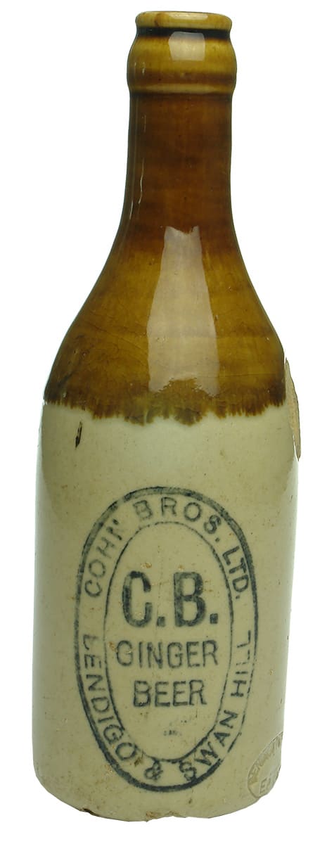 Cohn Bros Bendigo Swan Hill Stone Ginger Beer Bottle